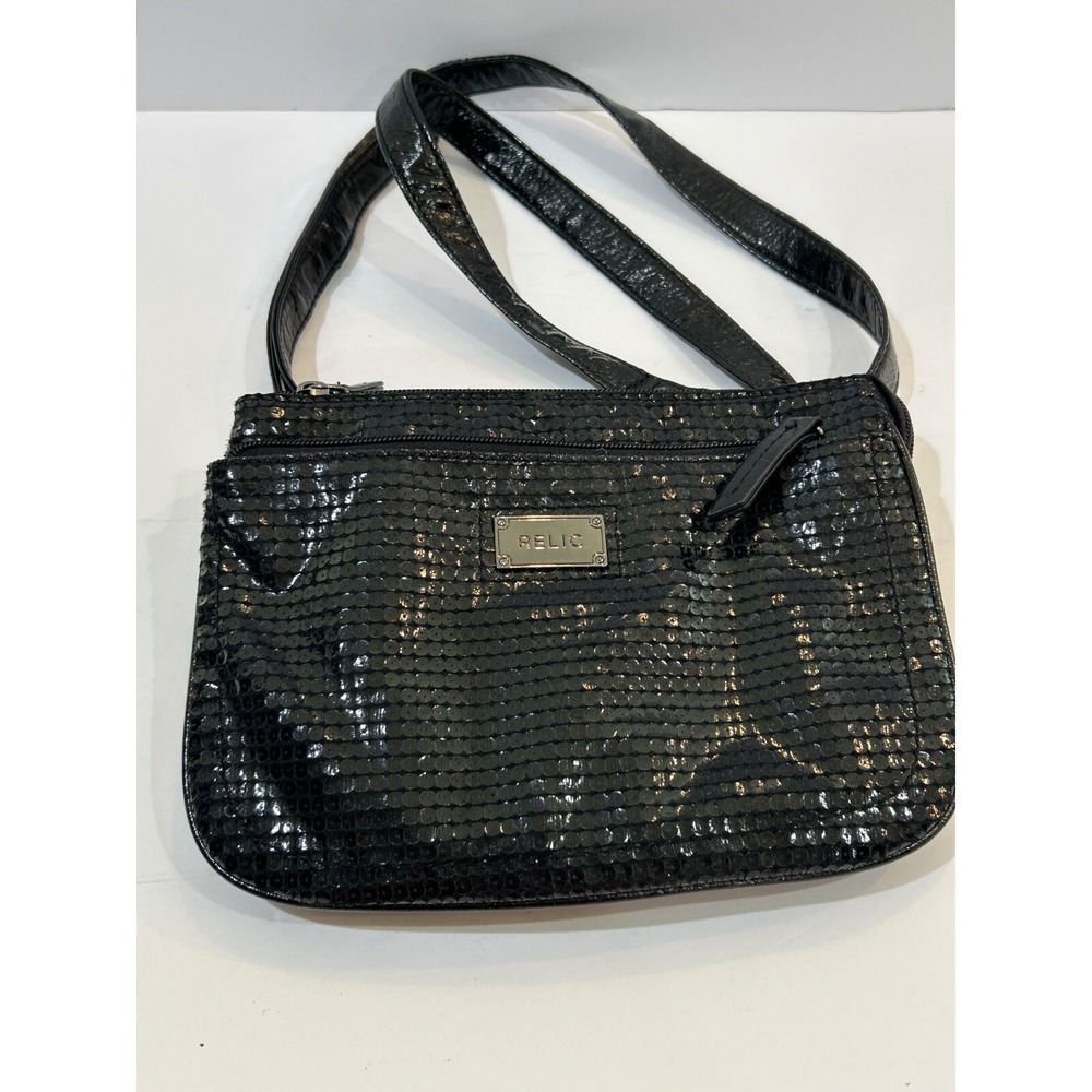 Relic Black ShinyCrossbody Bag Multi Pocket Travel Purse Everyday Handbag